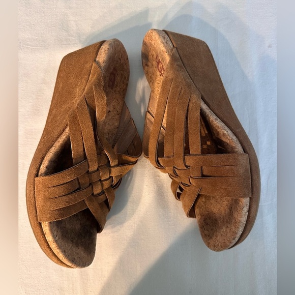 Ugg Lilah Brown Suede & Cork Wedges Boho Casual Soft & Comfy Size 9 - Picture 2 of 12